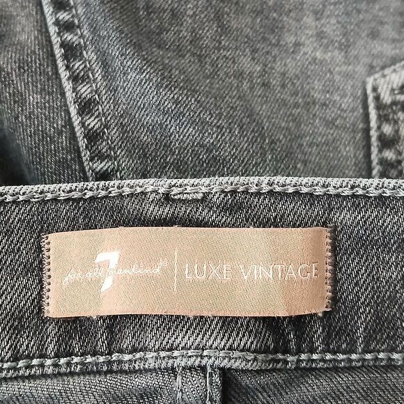 7 For All Mankind Jeans 30 Luxe Vintage Button Fly Crop Raw Hem Mid Rise Gray - Picture 8 of 9